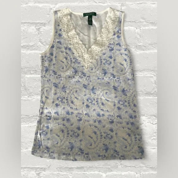 Lauren by Ralph Lauren Lace Trim Floral Tank Top - Picture 4 of 4